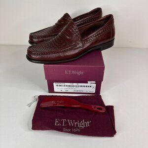 E.T. Wright Cedar Brown Leather Weave Penny Loafers 10B Mens Dress Shoes Italy